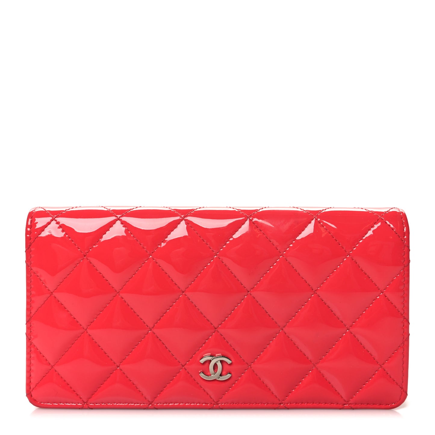 Patent Calfskin Quilted Yen Wallet Pink