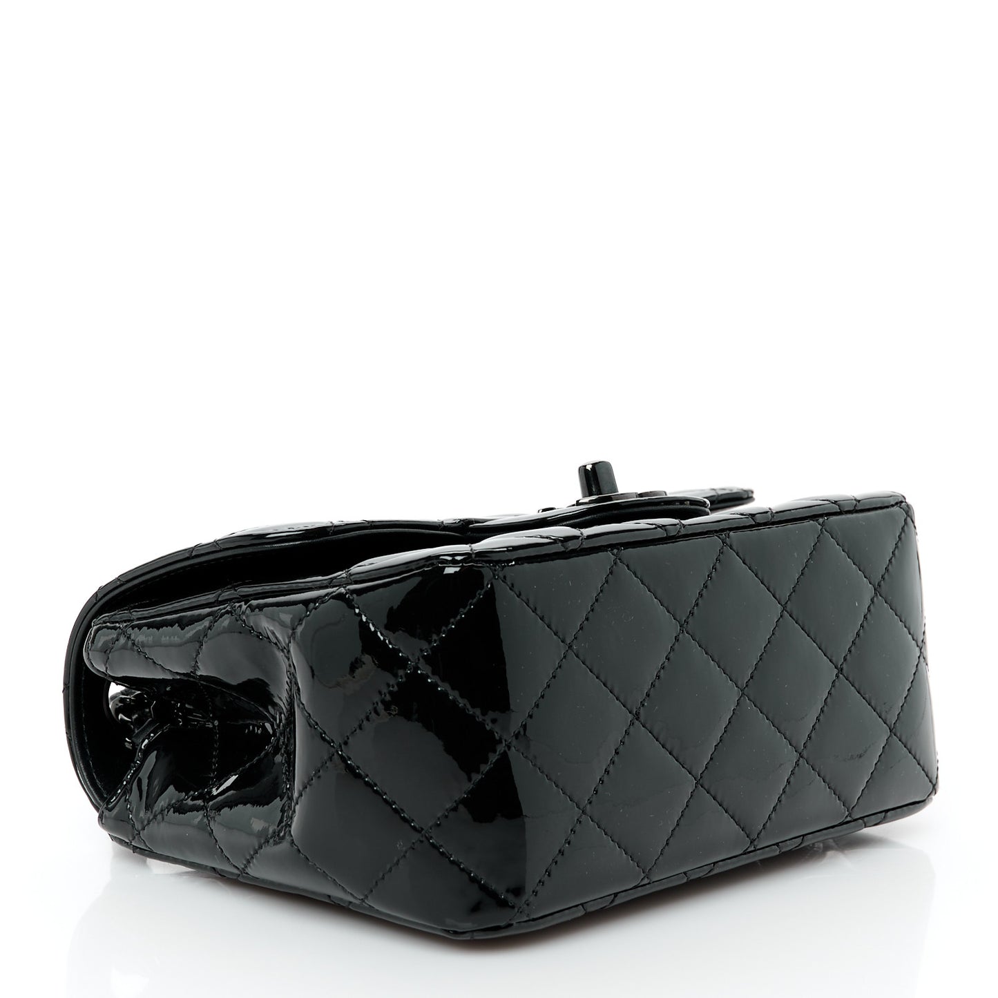 Patent Calfskin Quilted Mini Square Flap So Black