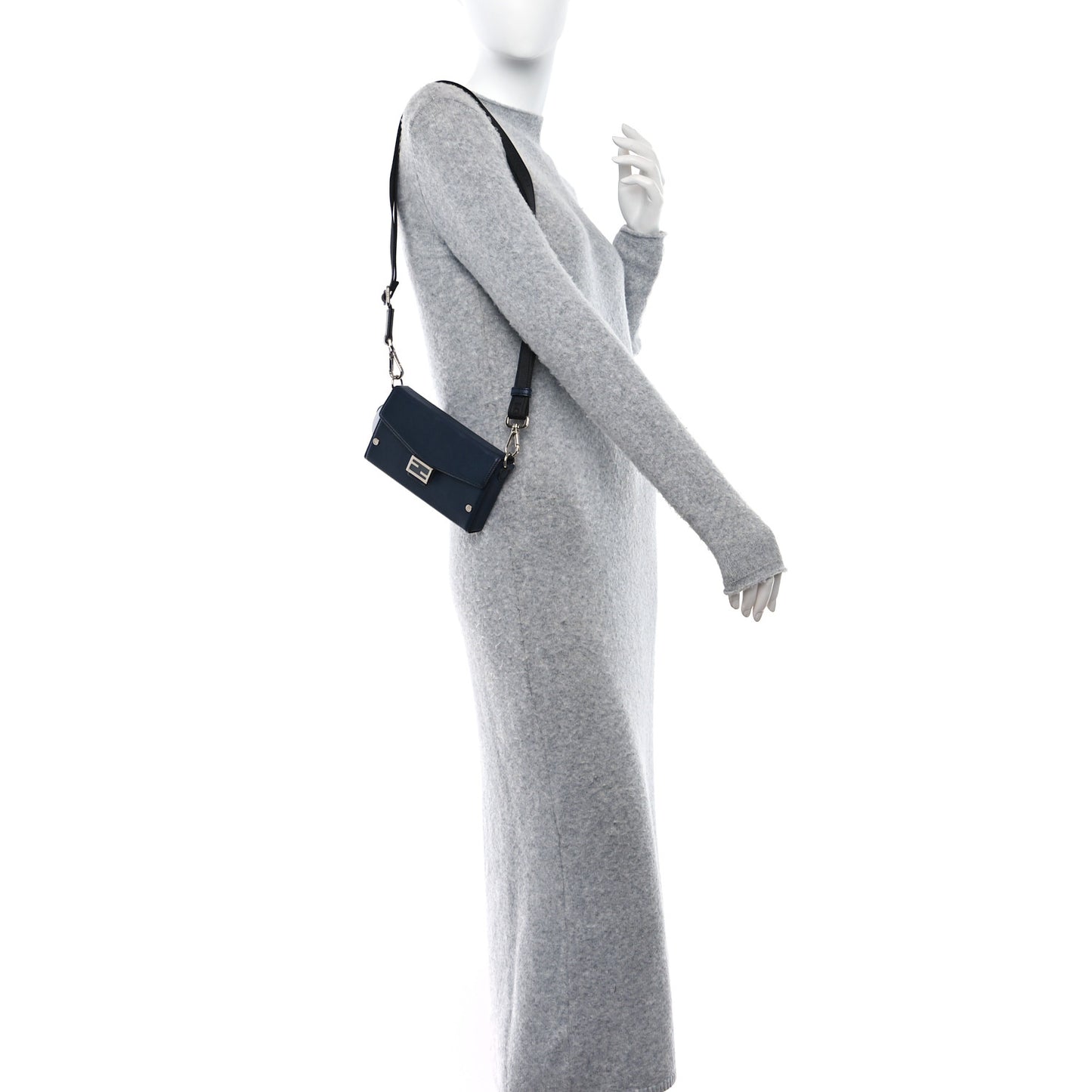 Vitello King FF Lines Embossed Baguette Soft Trunk Phone Pouch Midnight