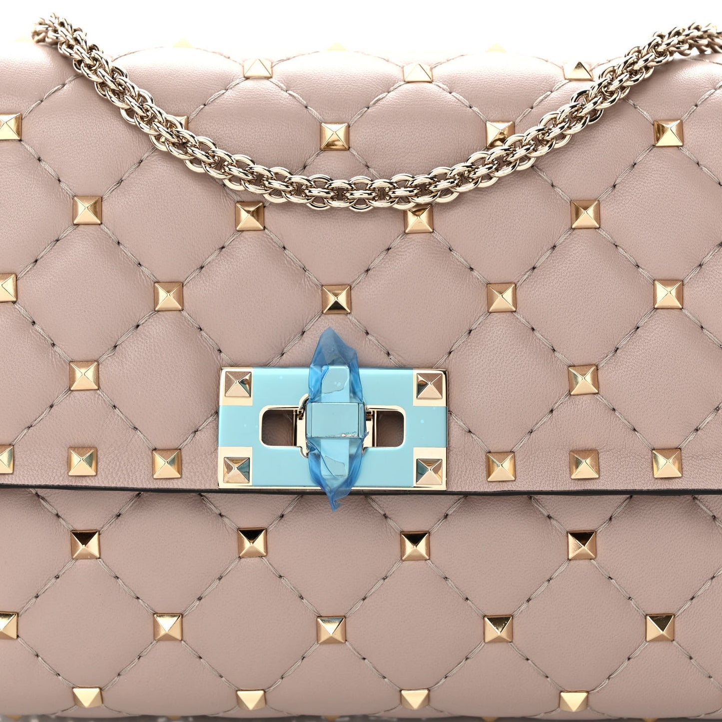 Lambskin Rockstud Spike Wallet on Chain Poudre