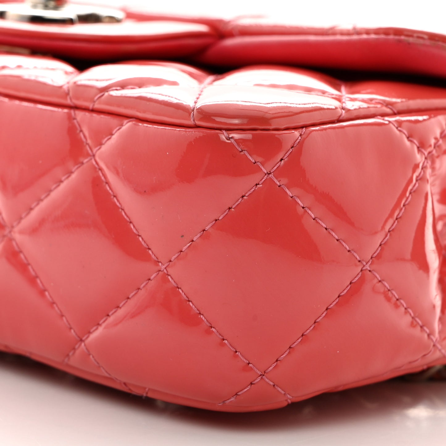 Patent Calfskin Quilted Extra Mini Rectangular Flap Pink