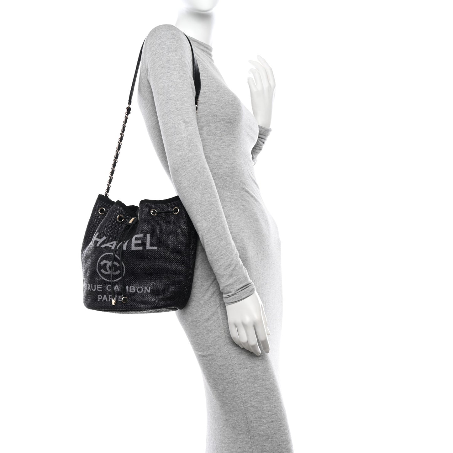 Lurex Canvas Deauville Drawstring Bag Navy Blue Gold