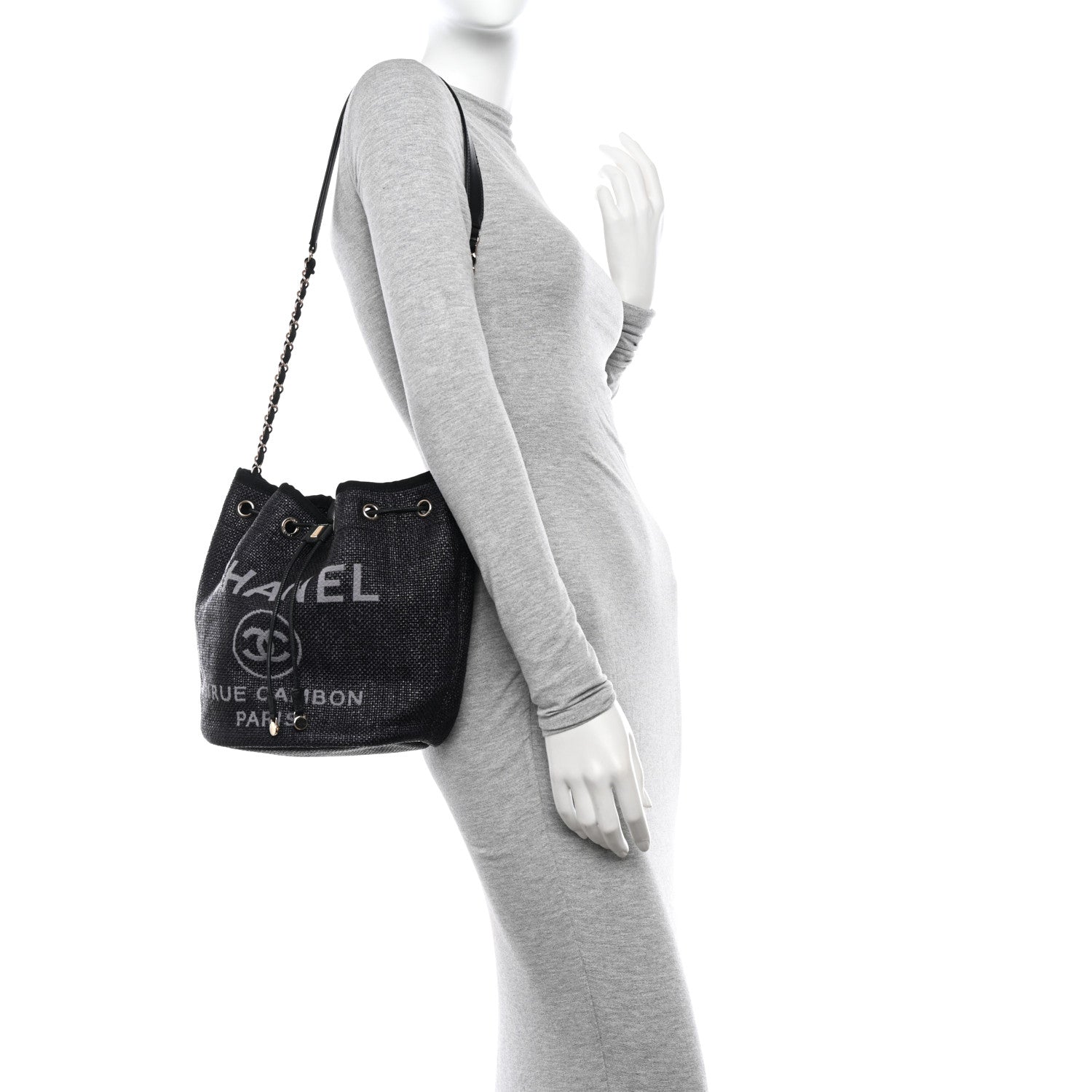 Chanel Lurex Canvas Deauville Drawstring Bag Navy Blue Gold 2 of 10