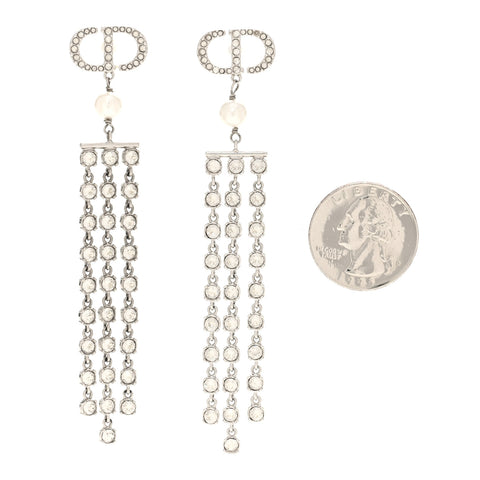 Crystal Pearl CD Drop Earrings Silver