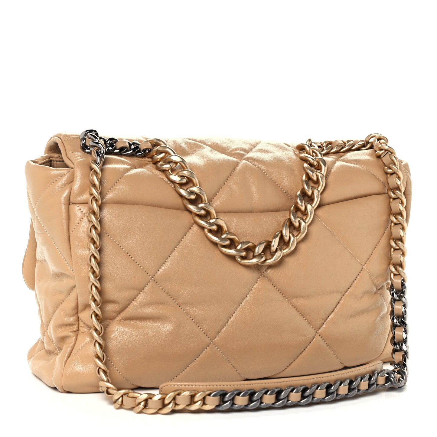 Lambskin Quilted Maxi Chanel 19 Flap Beige