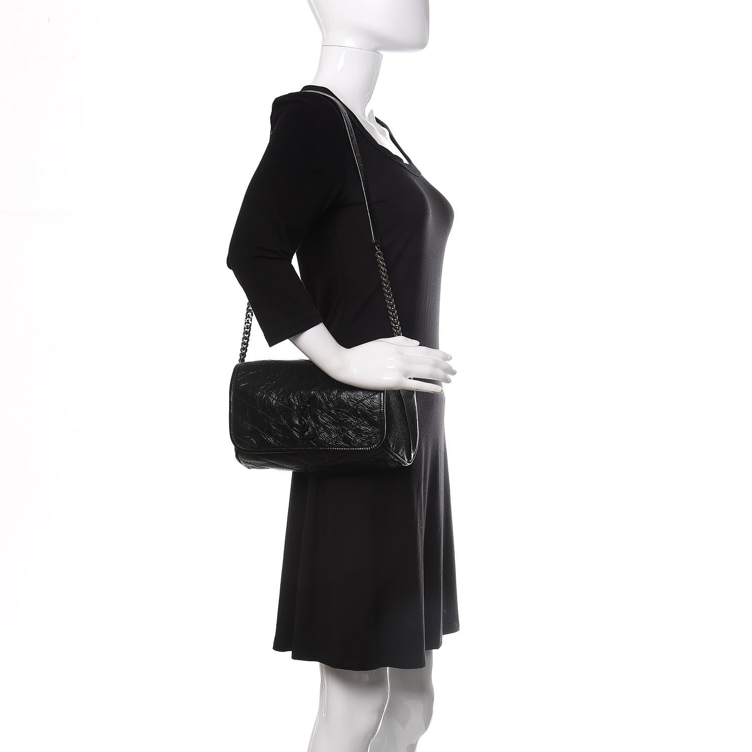 Saint Laurent Crinkled Calfskin Matelasse Monogram Niki Body Bag Black 2 of 9