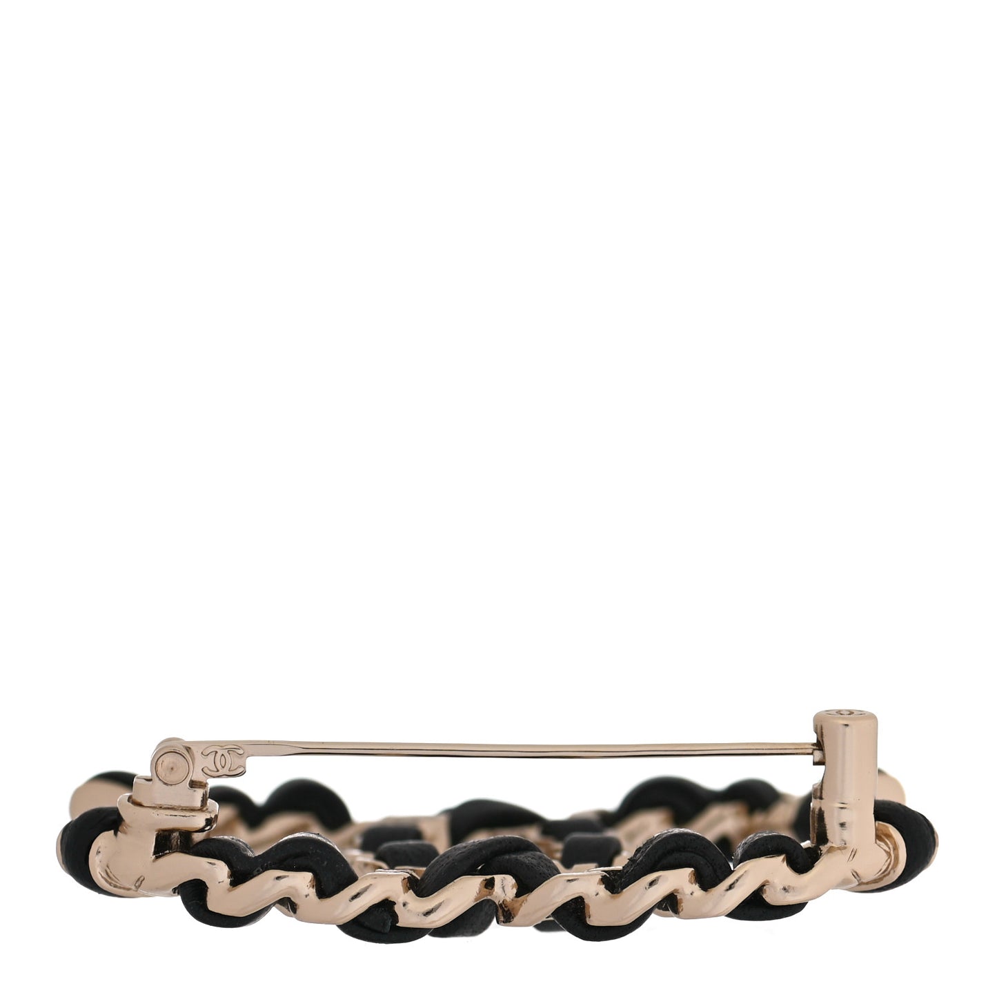 Lambskin Chain CC Brooch Black Gold