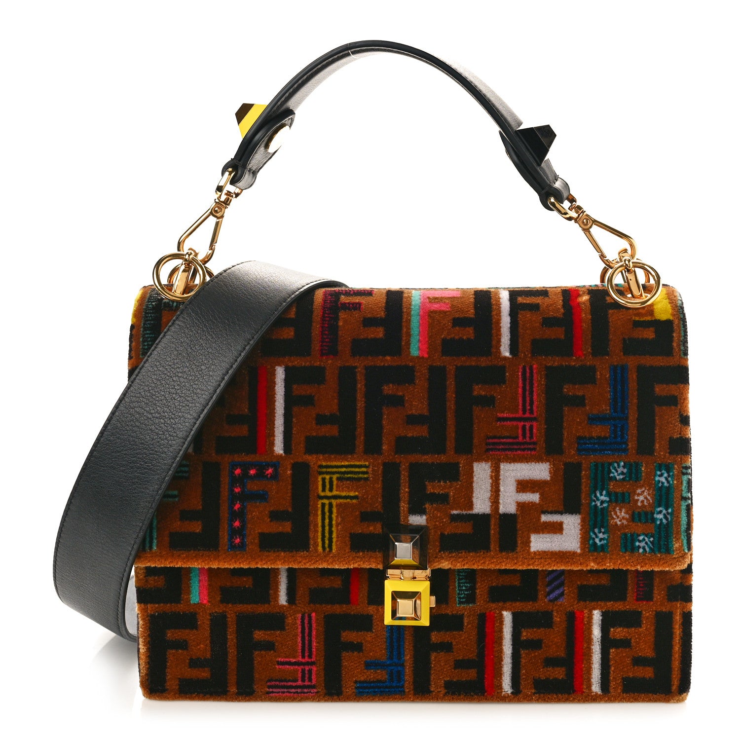 Fendi Velvet Vitello Dolce Fun Fair Kan I Shoulder Bag Tobacco Multicolor Black 1 of 8