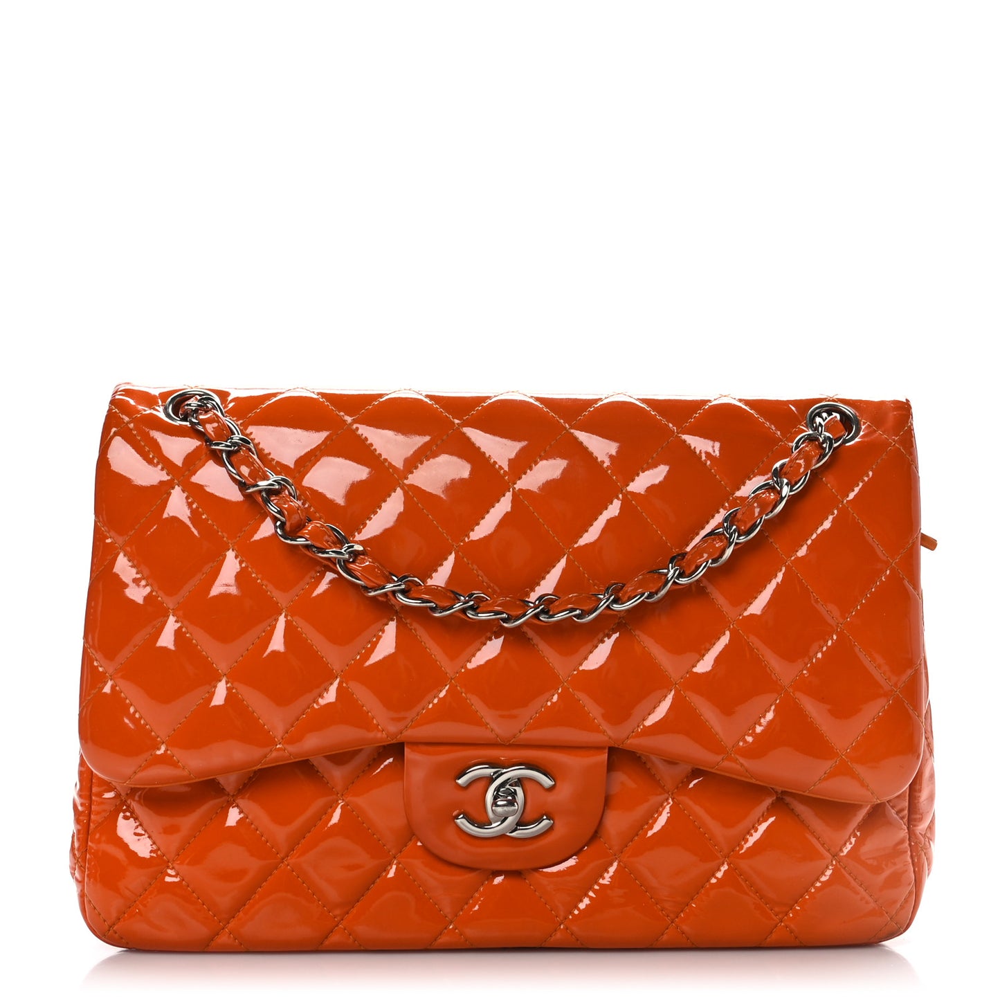 Patent Quilted Jumbo Double Flap Orange