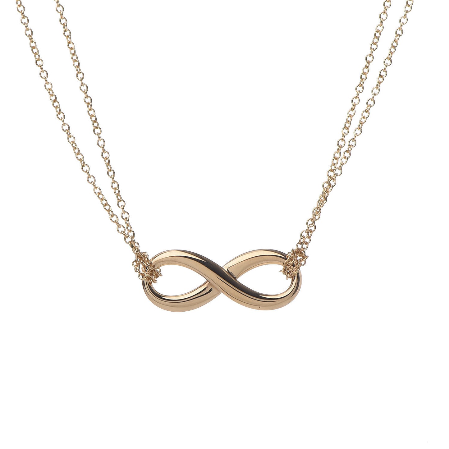 18K Yellow Gold Infinity Double Chain Pendant Necklace