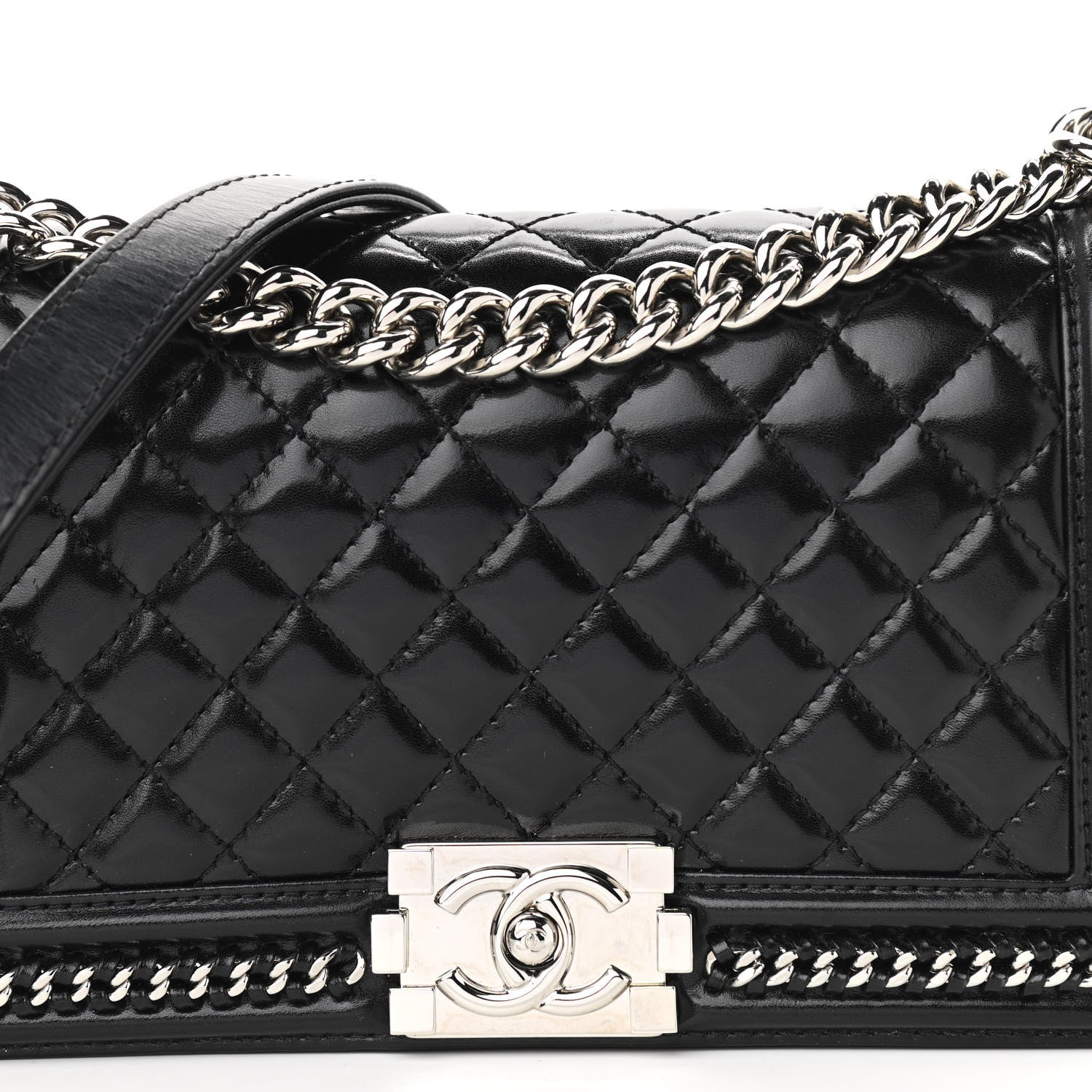 Chanel Glazed Calfskin Quilted Medium Chain Around Boy Flap Black 8 of 12