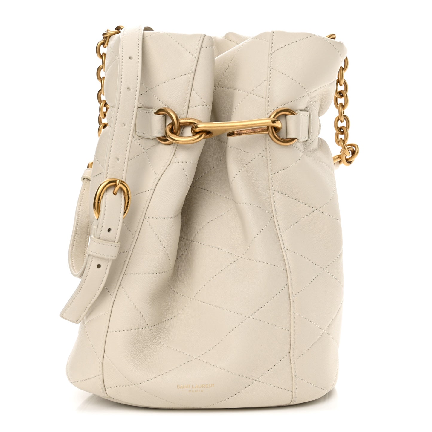 Lambskin Quilted Le Maillon Bucket Bag Crema Soft