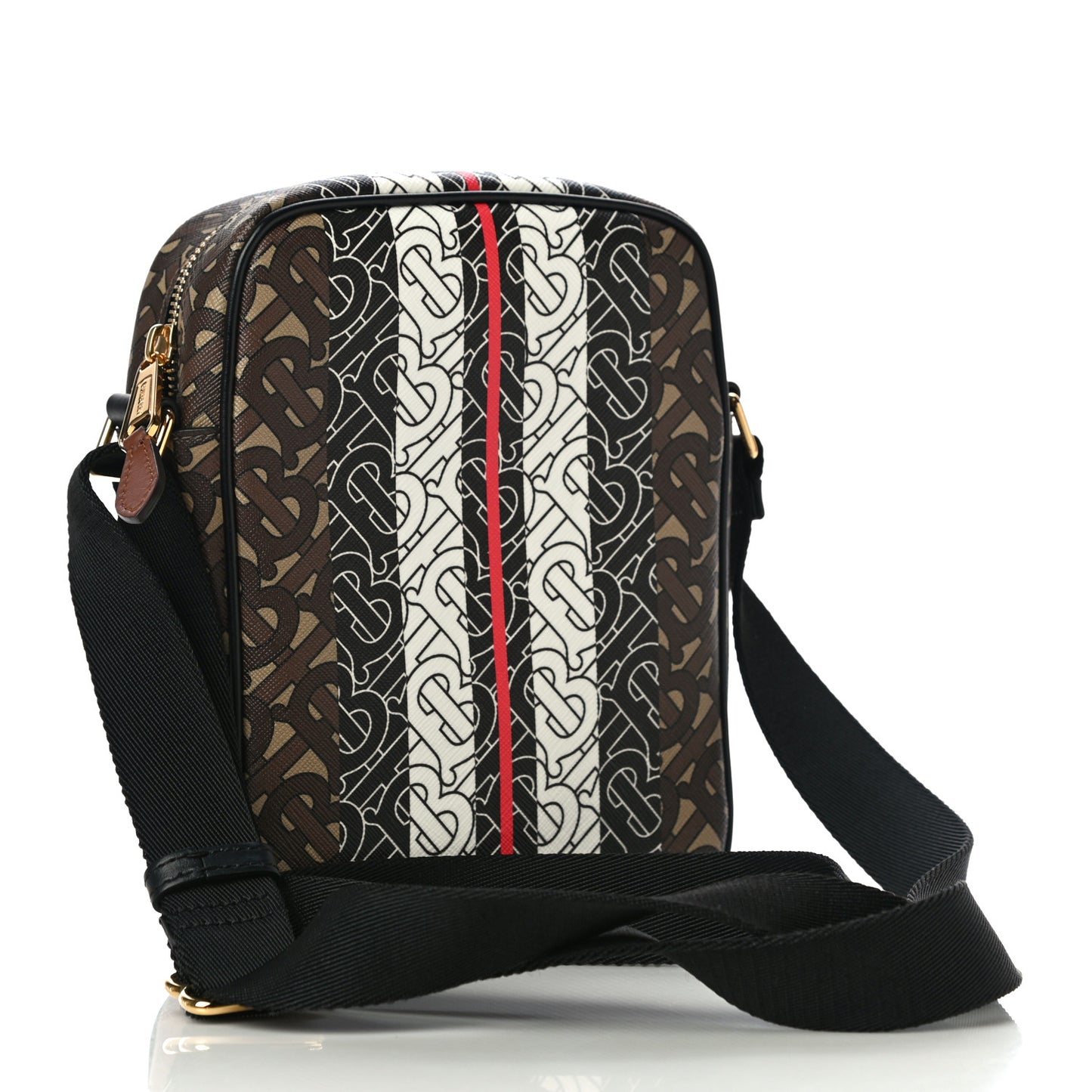 E-Canvas Monogram Stripe Messenger Bag Brown
