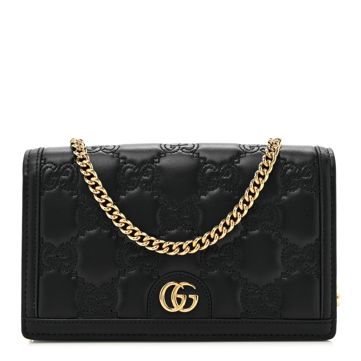Calfskin GG Matelasse Chain Wallet Black