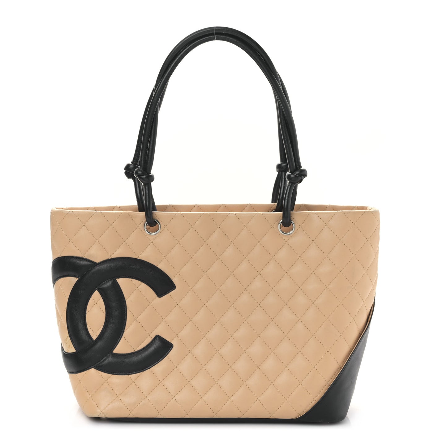 Calfskin Quilted Large Cambon Tote Beige Black