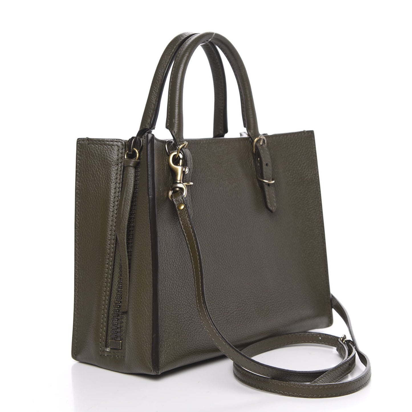 Grained Calfskin Papier Mini A4 Zip Around Tote Green