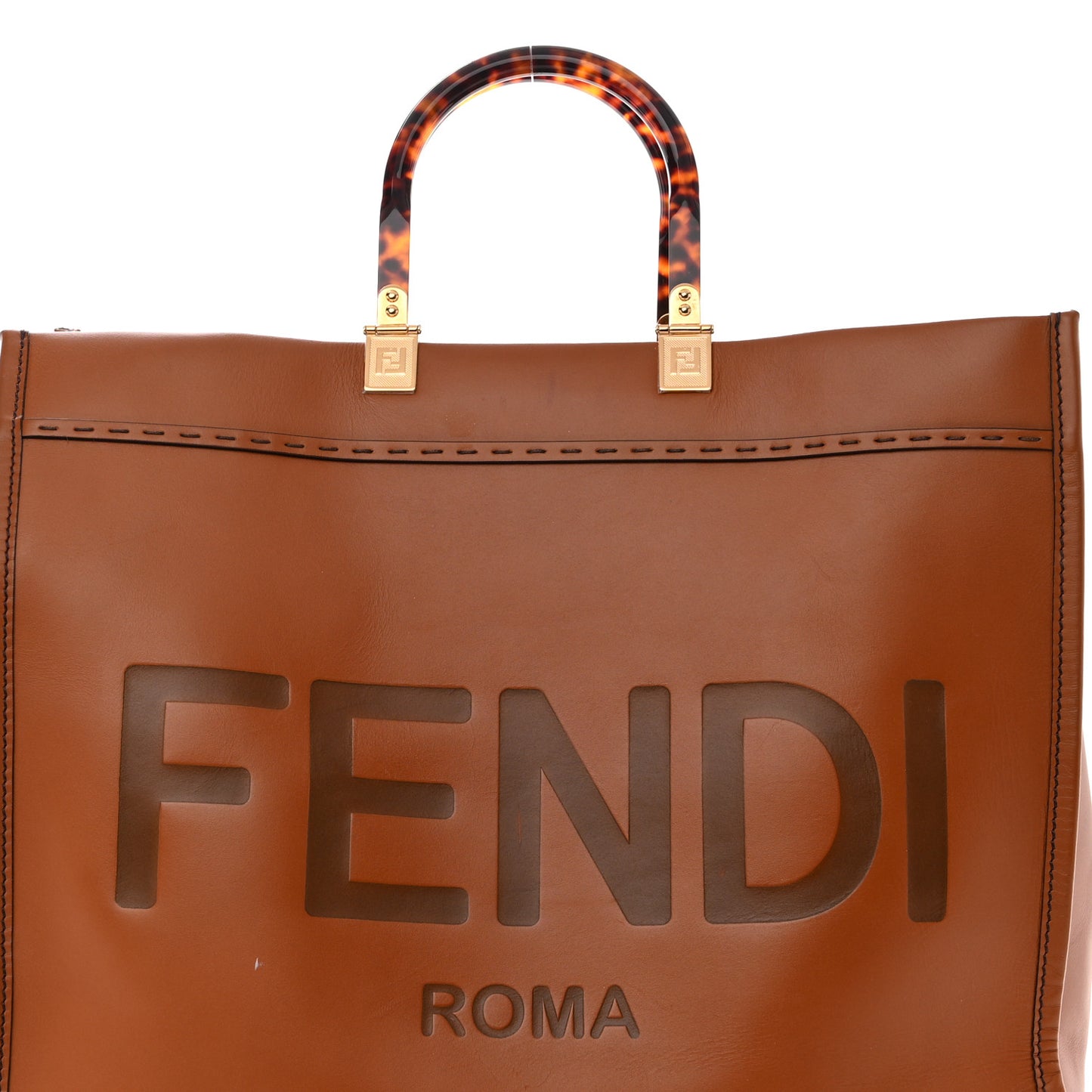Vitello King Plexiglass Large Fendi Sunshine Shopper Tote Cuoio