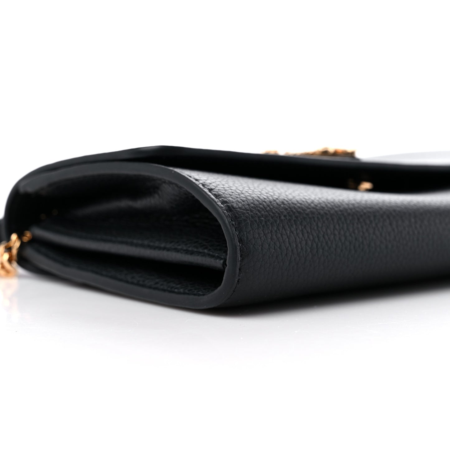 Grained Calfskin Virtus Wallet On Chain Black