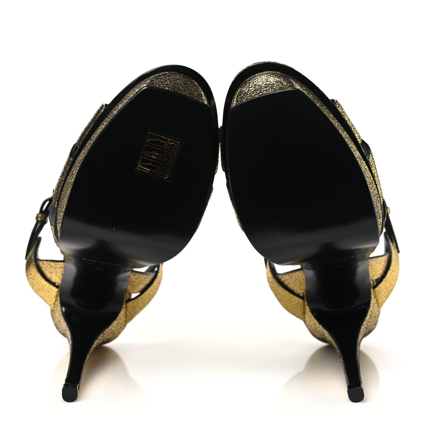 Metallic Crackled Calfskin Tribute 105 Platform Sandals 41 Gold