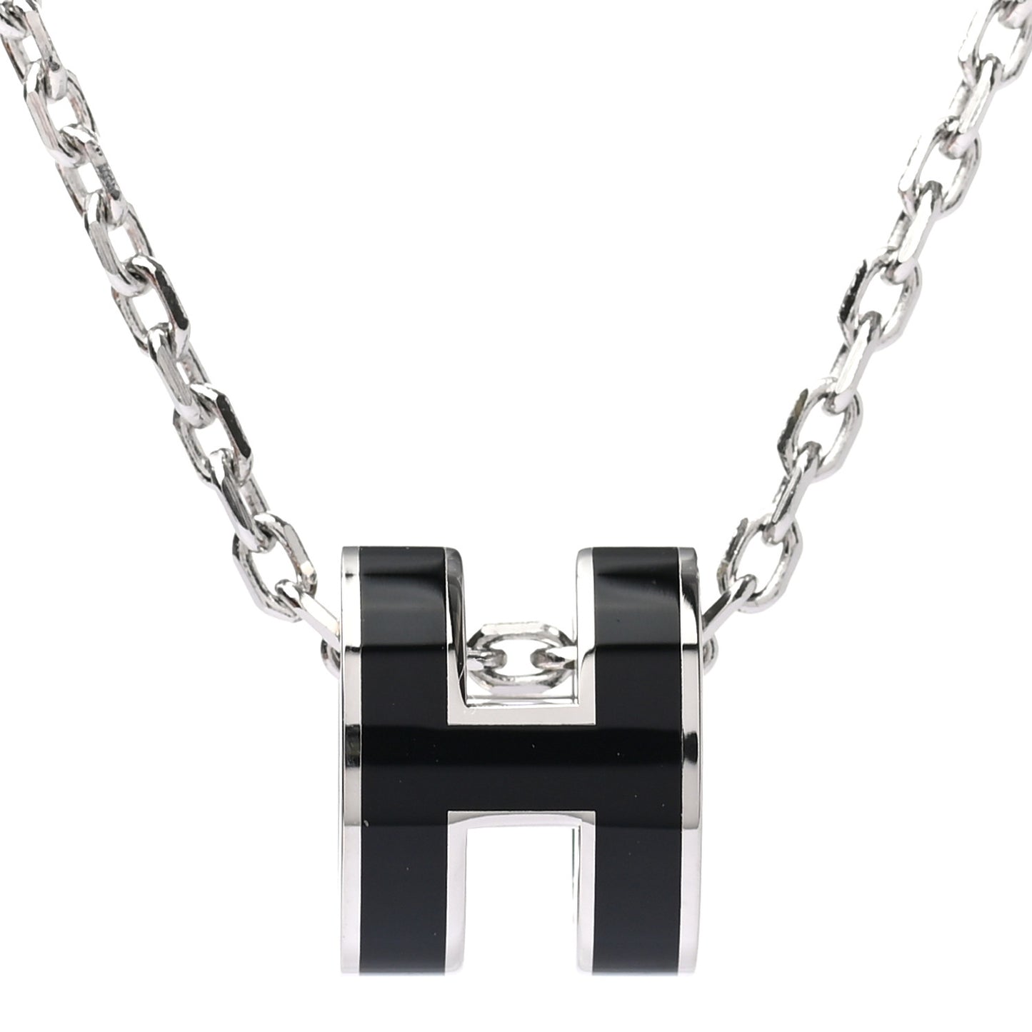 Lacquered Palladium Mini Pop H Pendant Necklace Black
