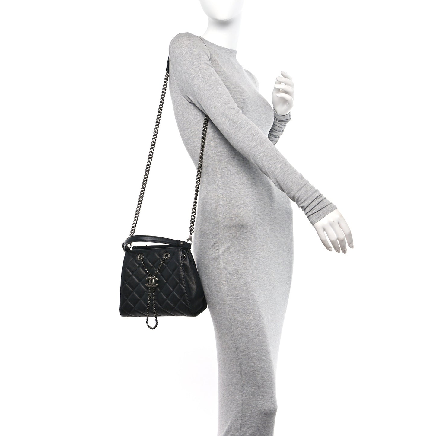 Caviar Quilted Small CC Bucket Bag Black