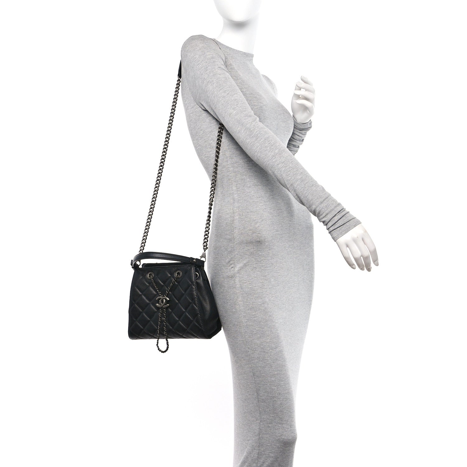 Chanel Caviar Quilted Small CC Bucket Bag Black 2 of 13
