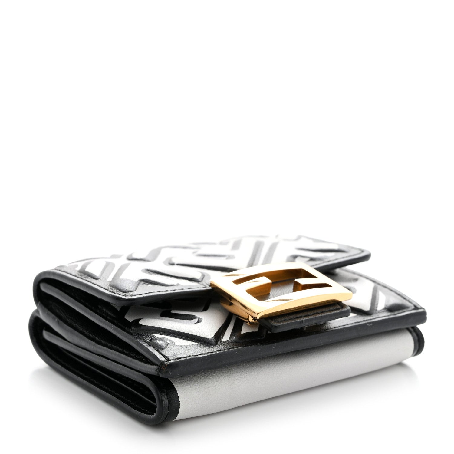 Fendi X JOSHUA VIDES Nappa Matisse FF Diagonal Embossed Micro Tri-Fold Wallet White Black 4 of 11