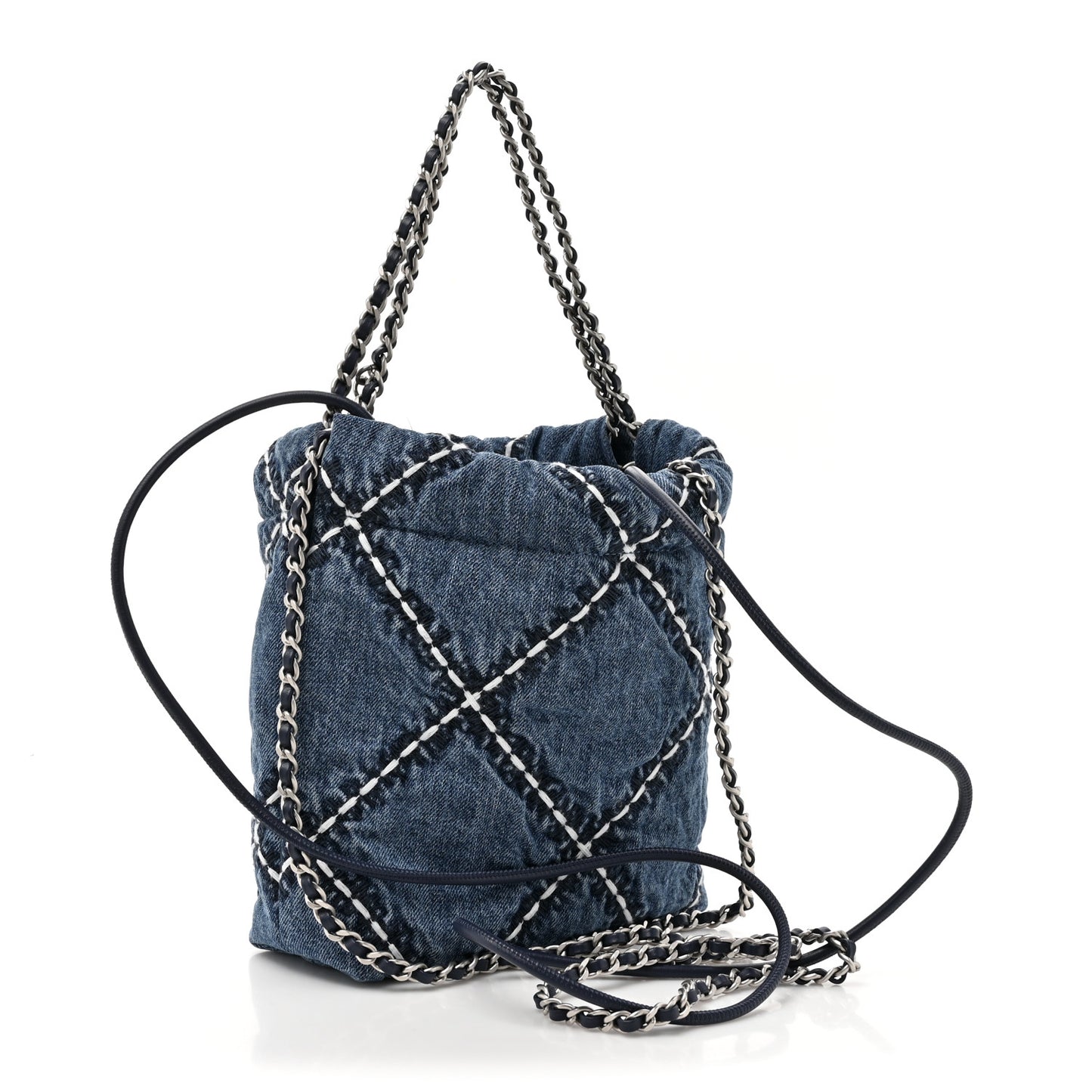 Denim Stitched Quilted Mini Chanel 22 Blue