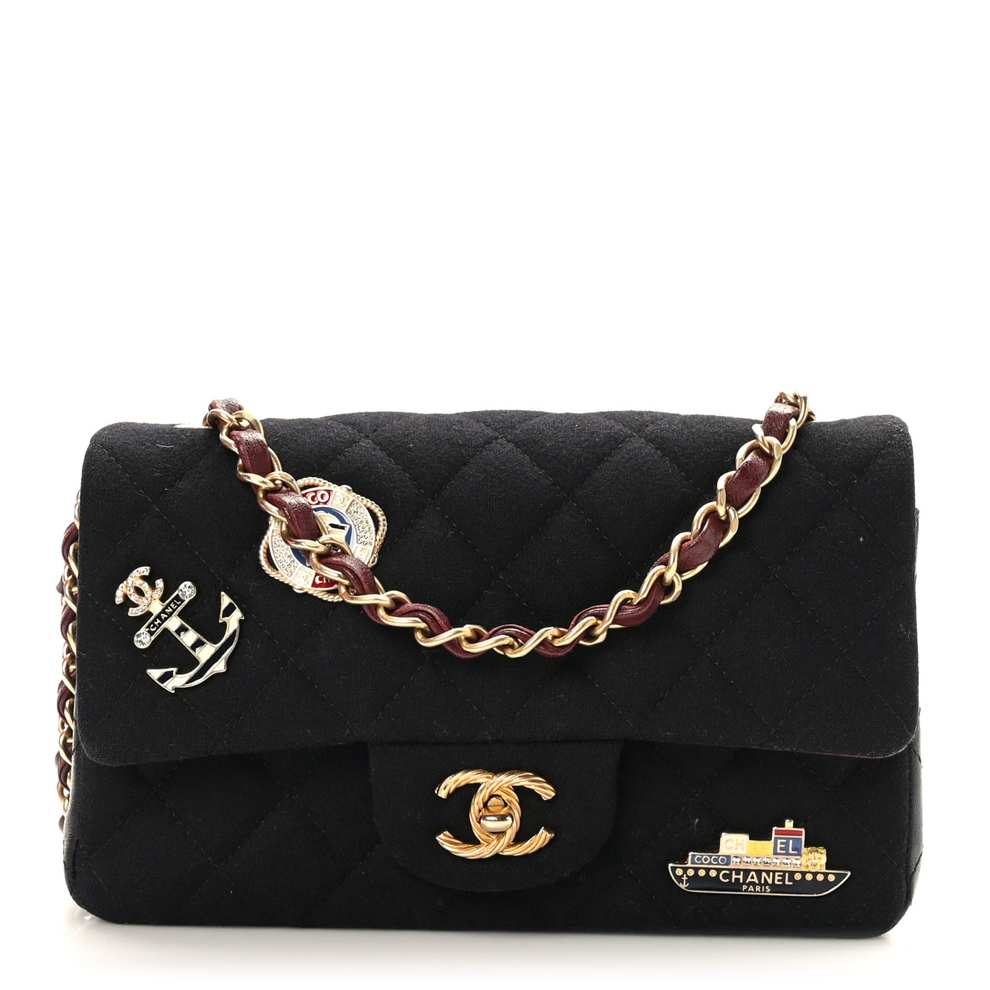 Felt Quilted Paris-Hamburg Charms Mini Rectangular Flap Dark Navy