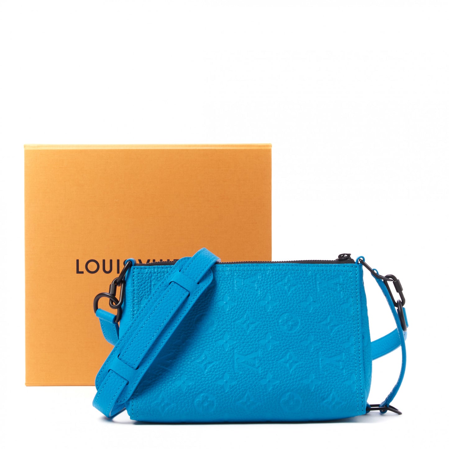 Taurillon Monogram Triangle Messenger Turquoise