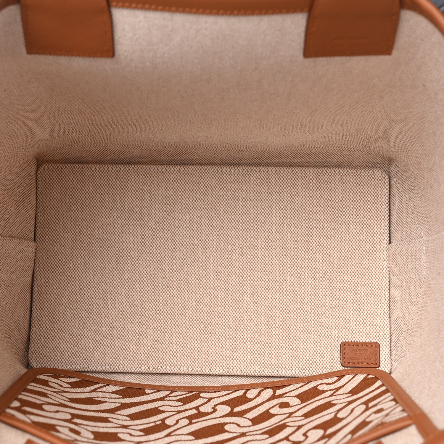 Hermes H Plume Canvas Swift Printed Maillons & Co Steeple 25 Bag Fauve Ecru Beige Gold 6 of 12