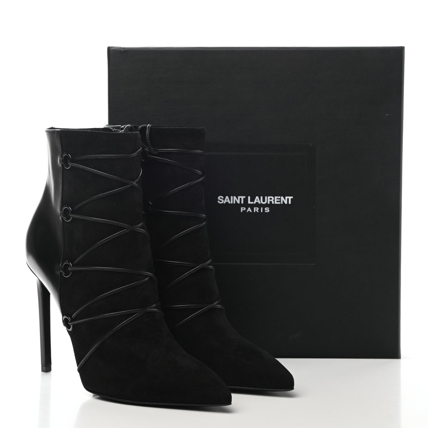 Calfskin Velvet Lace Up Ankle Boots 40.5 Black