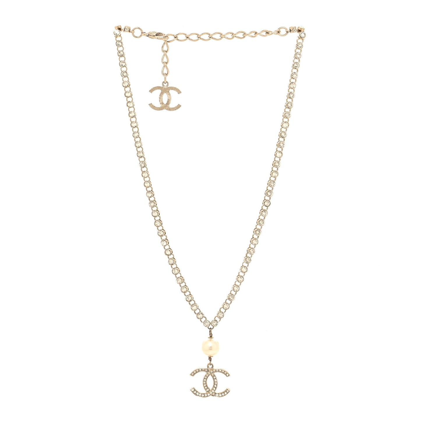 Pearl Crystal CC Pendant Necklace Gold