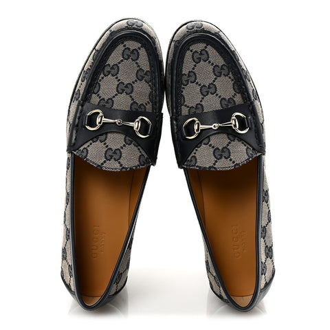 Canvas GG Monogram Horsebit Calfskin Womens Horsebit Platform Loafers 38.5 Beige Blue