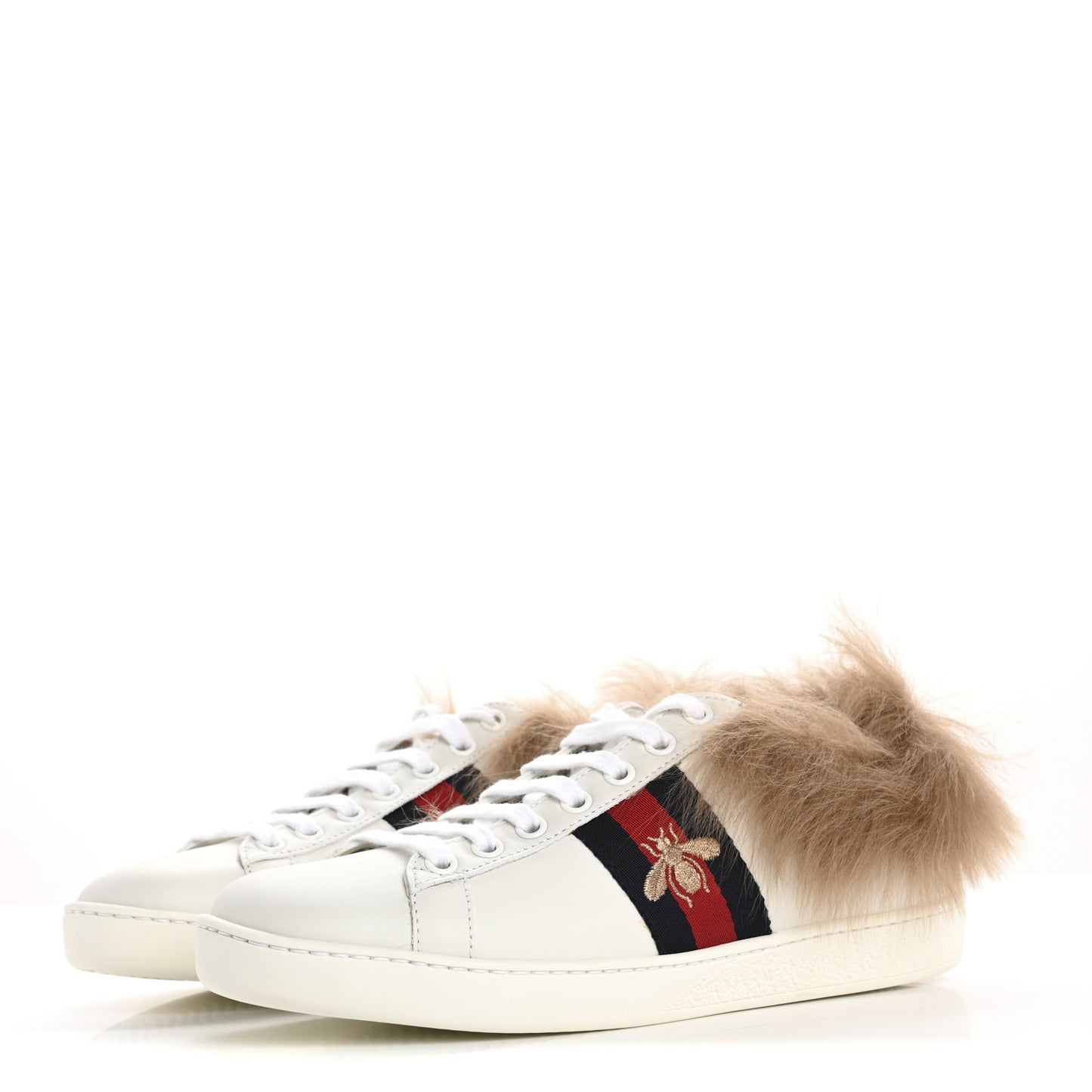 Calfskin Wool Web Bee Embroidered Womens Ace Sneakers 36 White
