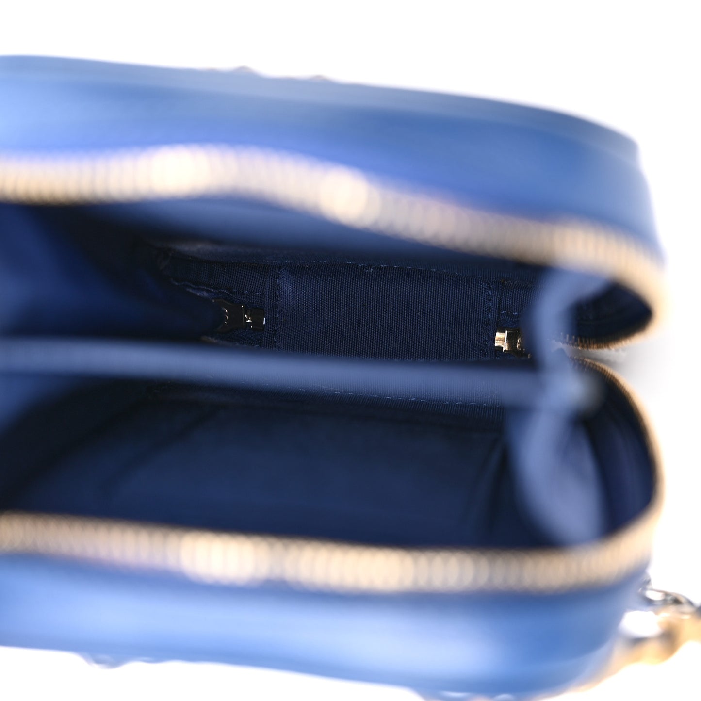 Lambskin Quilted Chanel 19 Zip Phone Case Blue