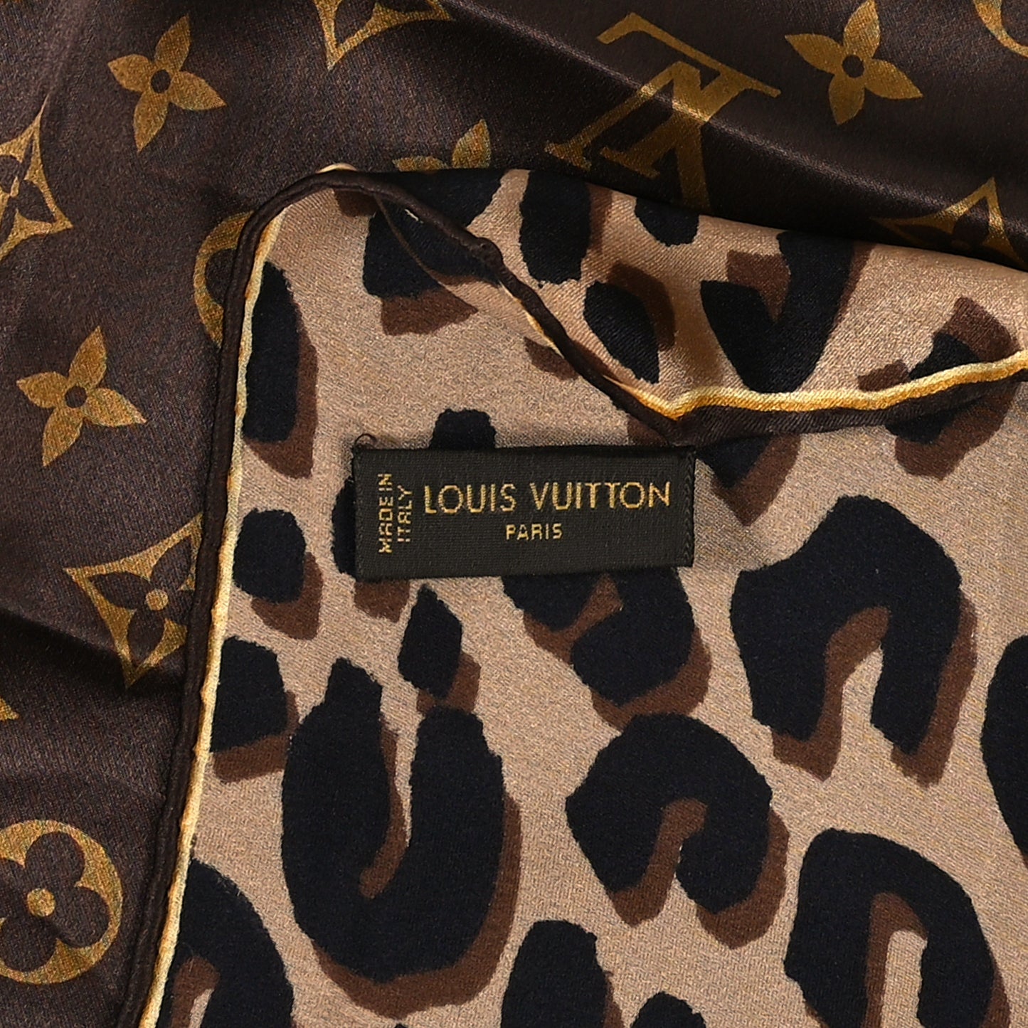 Silk Leopard Monogram Square Scarf