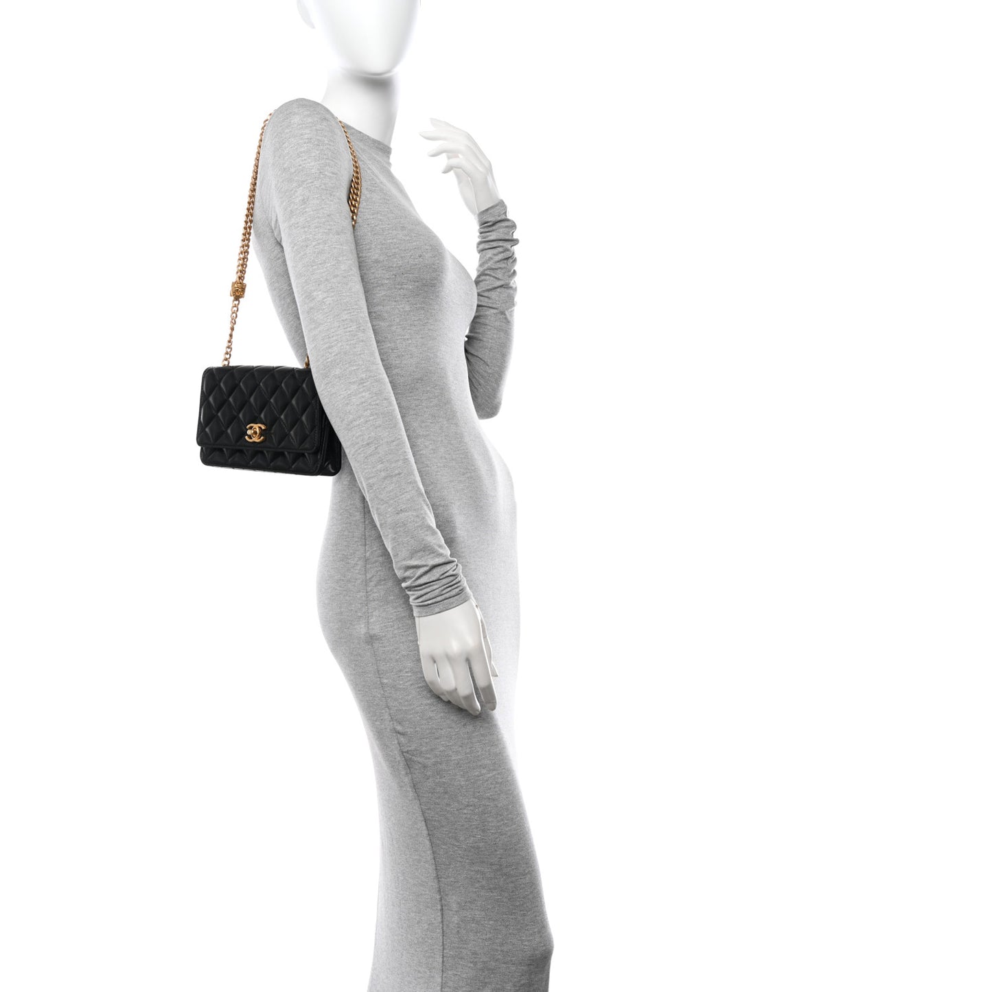 Lambskin Quilted Pillow Crush Wallet On Chain WOC Black