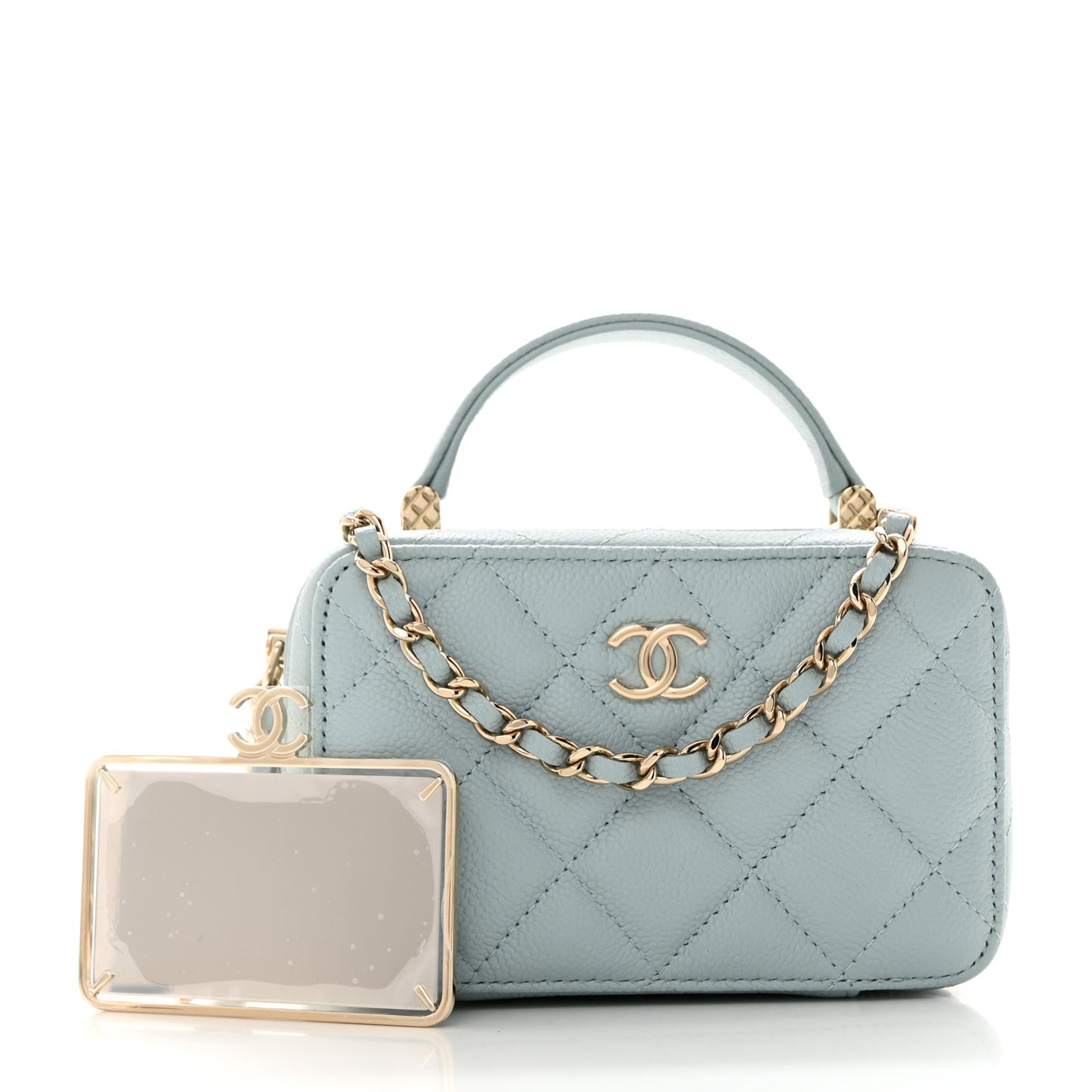 Caviar Quilted Small Top Handle Vanity Case Light Blue