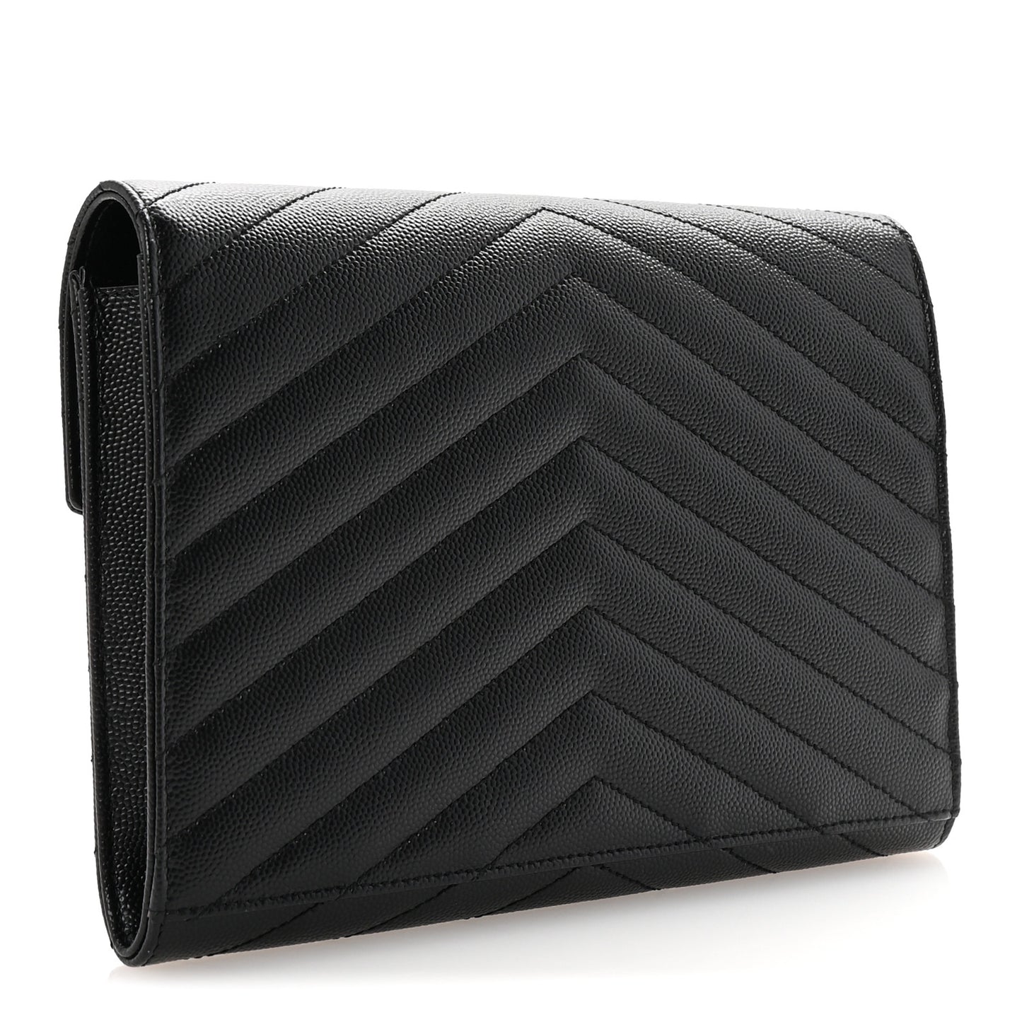 Grain De Poudre Matelasse Chevron Monogram Envelope Clutch Black