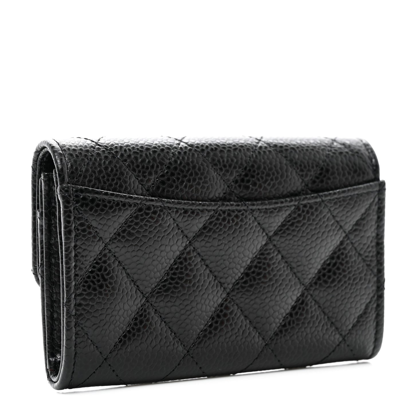 Caviar Quilted Flap Card Holder Wallet Black