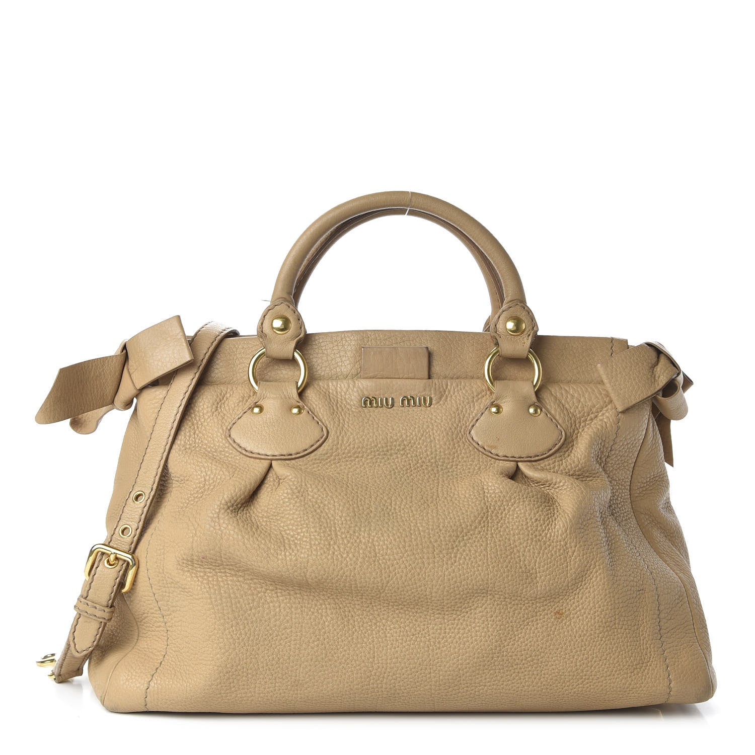 Miu Miu Vitello Large Bow Tote Beige 1 of 15