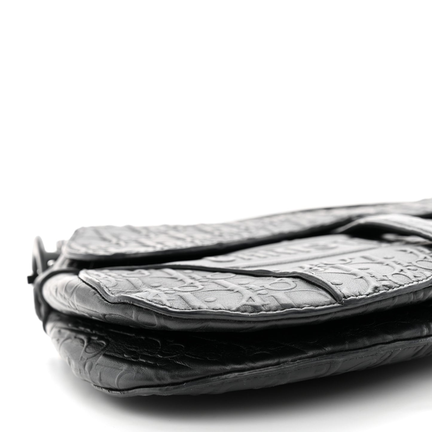 Calfskin Embossed Oblique Saddle Bag Black