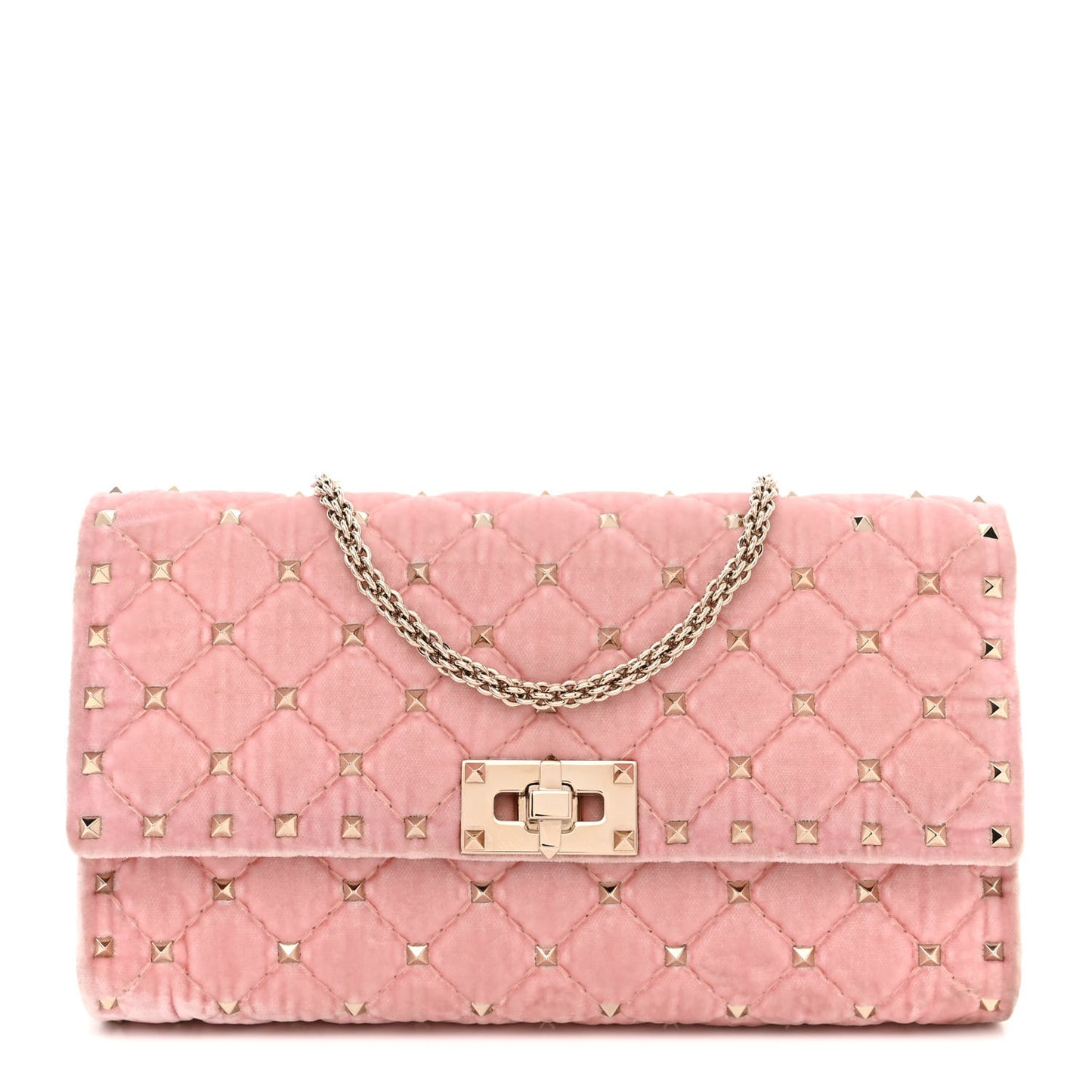 Velvet Rockstud Spike Wallet on Chain Water Rose