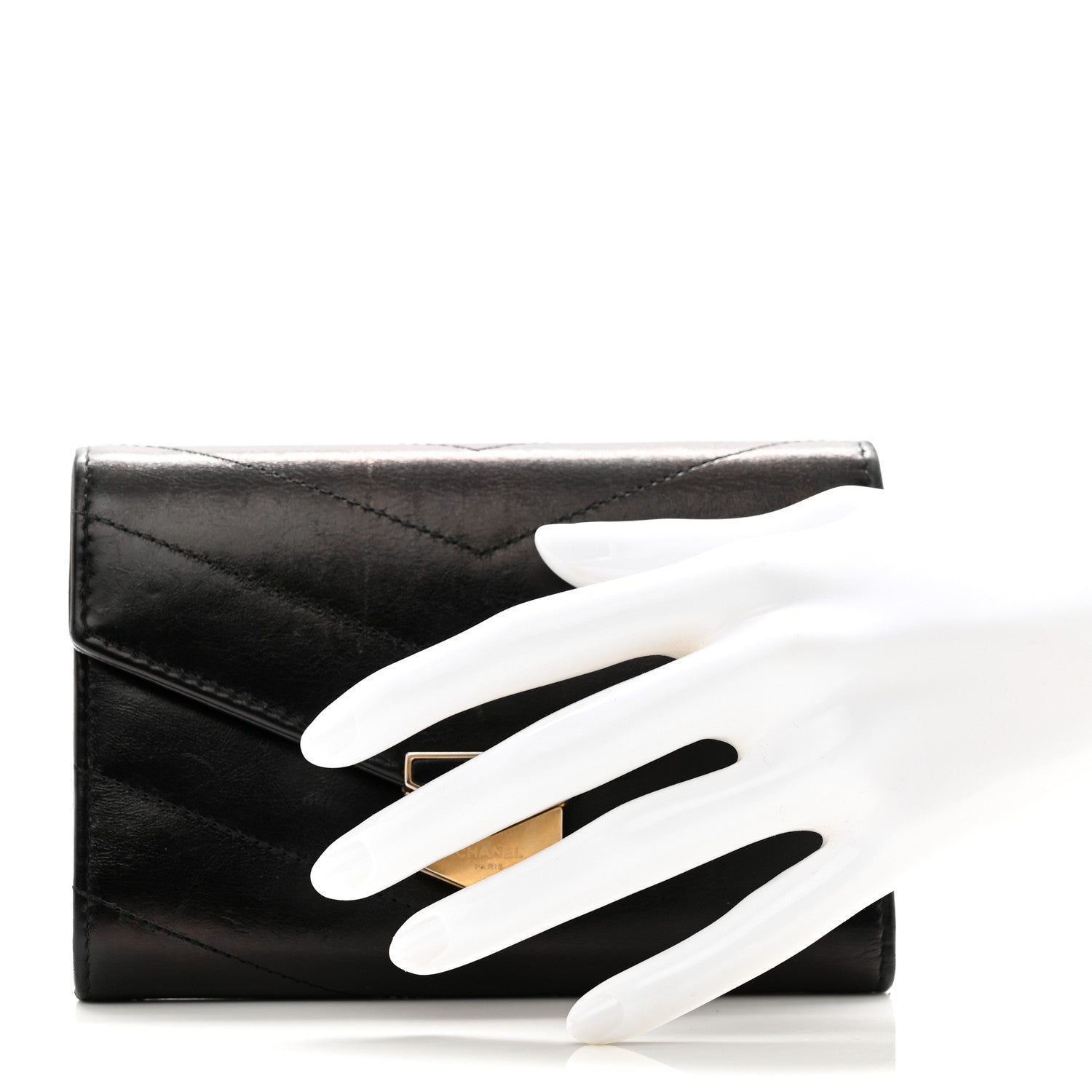Chanel Calfskin Chevron Quilted Medal Flap Wallet Black 2 of 10
