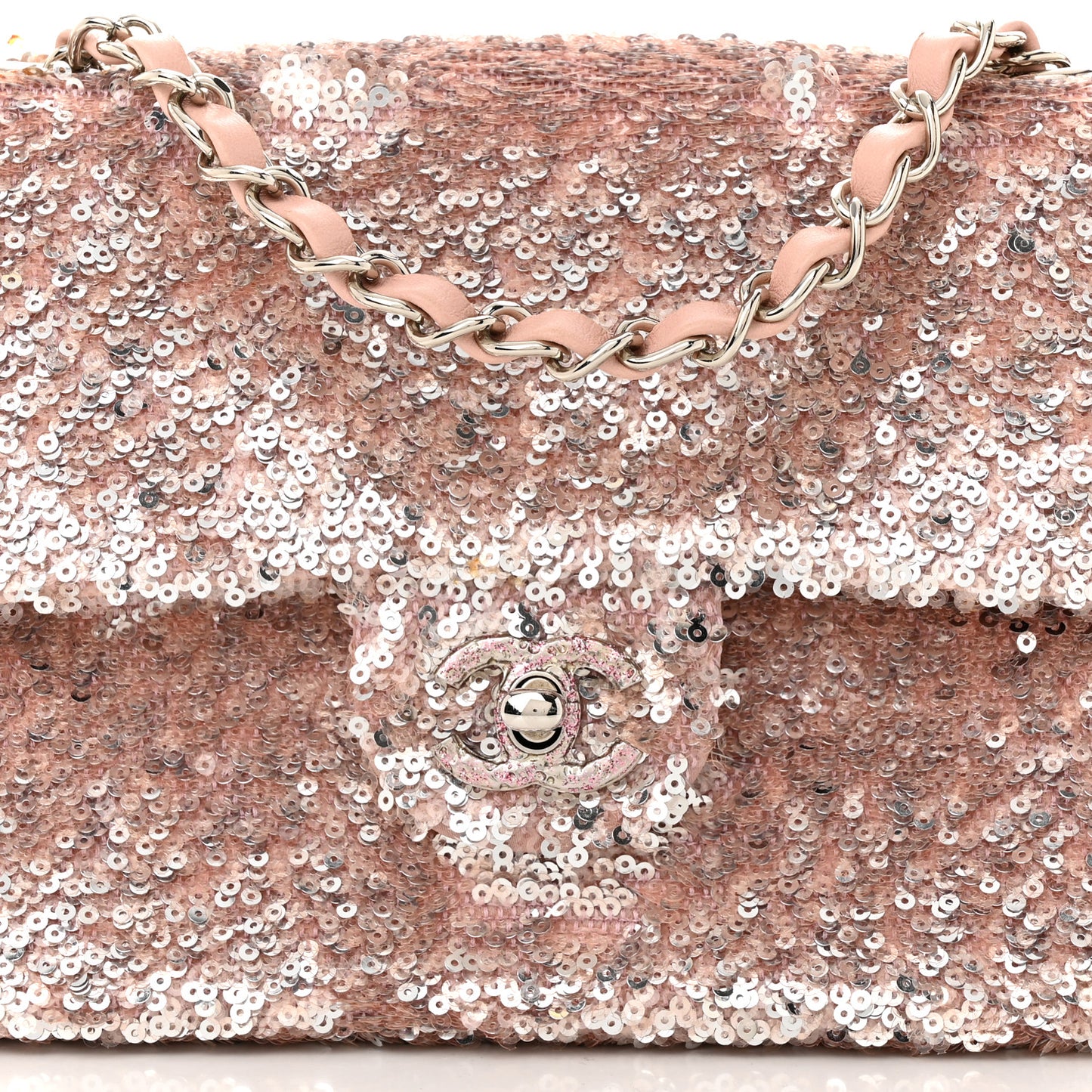 Sequin Mini Flap Light Pink Silver