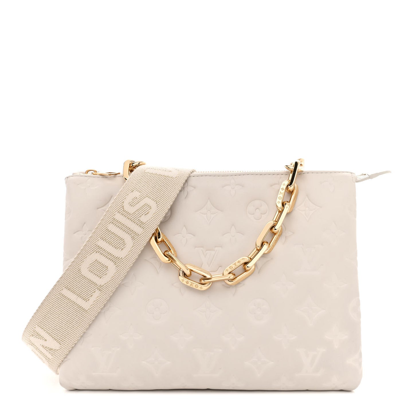 Lambskin Embossed Monogram Coussin PM Beige Cream