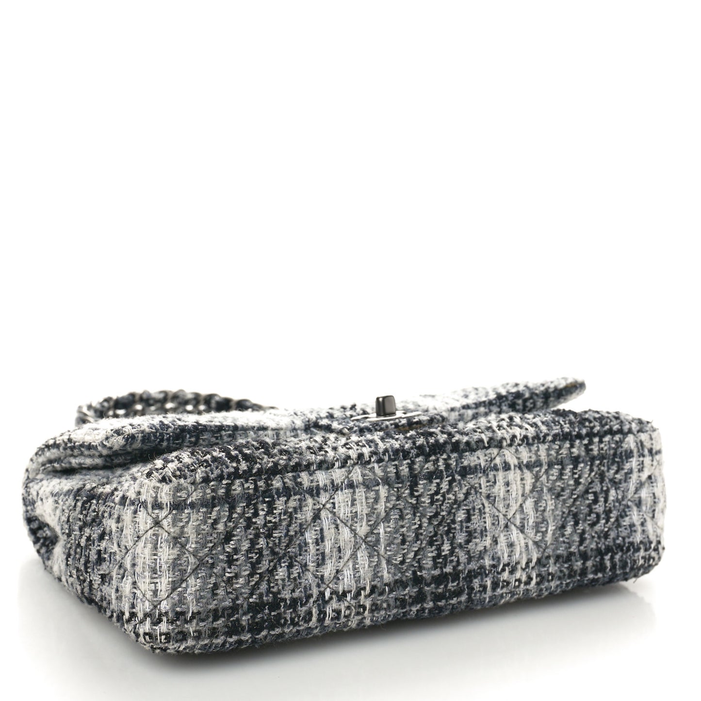 Tweed Quilted Medium Double Flap Black Grey