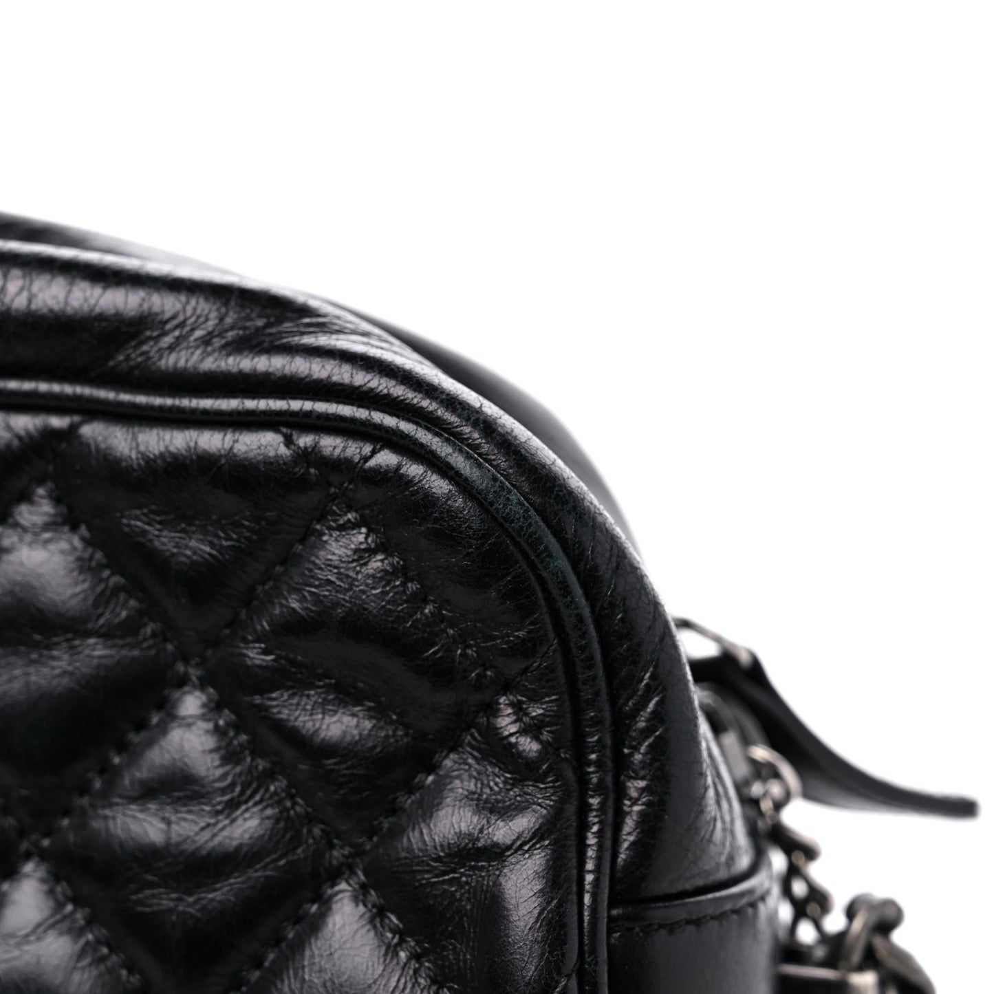 Glazed Calfskin Coco Boy Camera Case Black