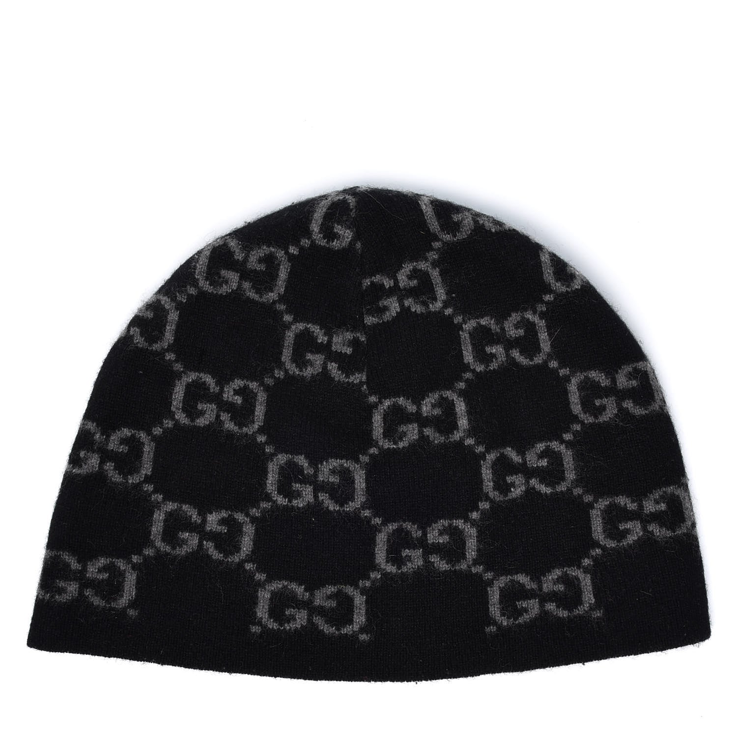 Gucci Cashmere GG Monogram Beanie Hat Black 549219 